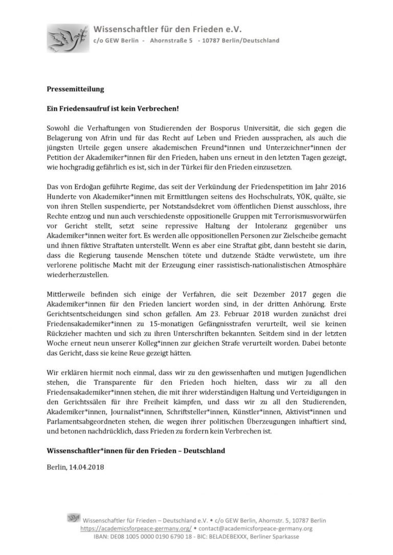 Read more about the article Ein Friedensaufruf ist kein Verbrechen!