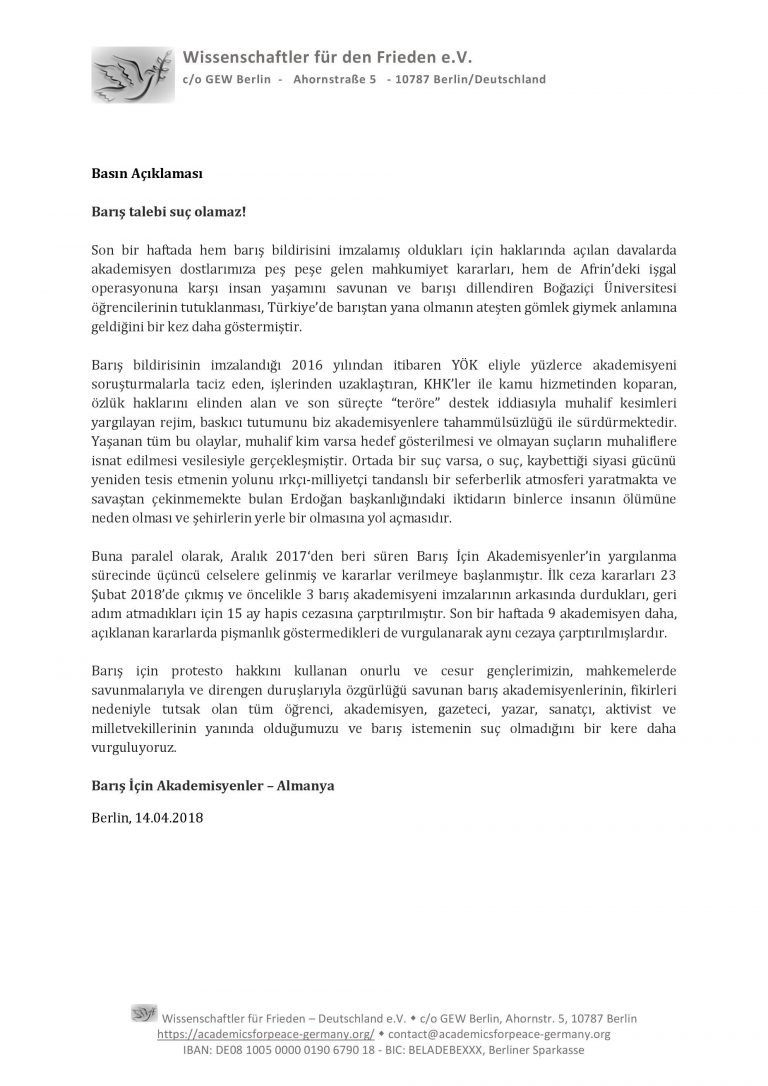 Read more about the article Barış talebi suç olamaz!